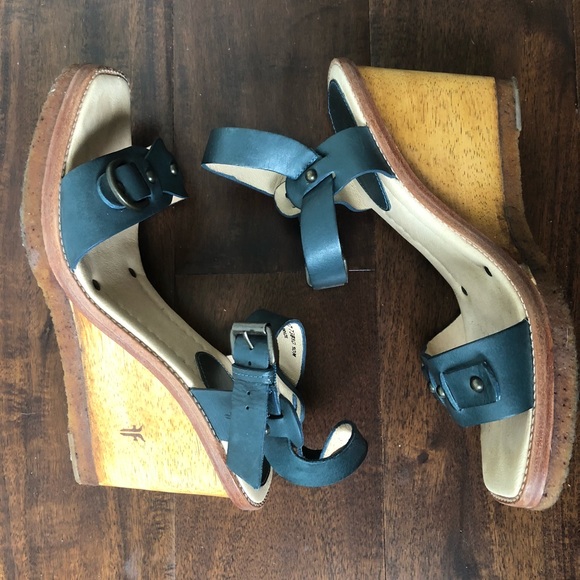 Frye Shoes - Frye wedge sandal - wood with teal leather - 10